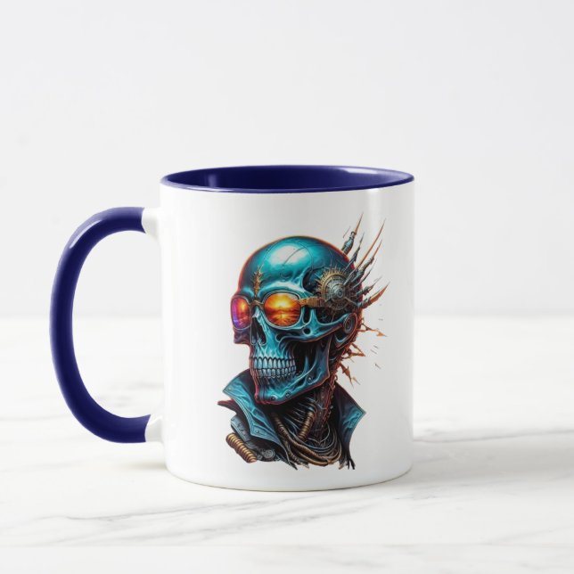 Mechanical skull in cyberpunk style. mug (Left)