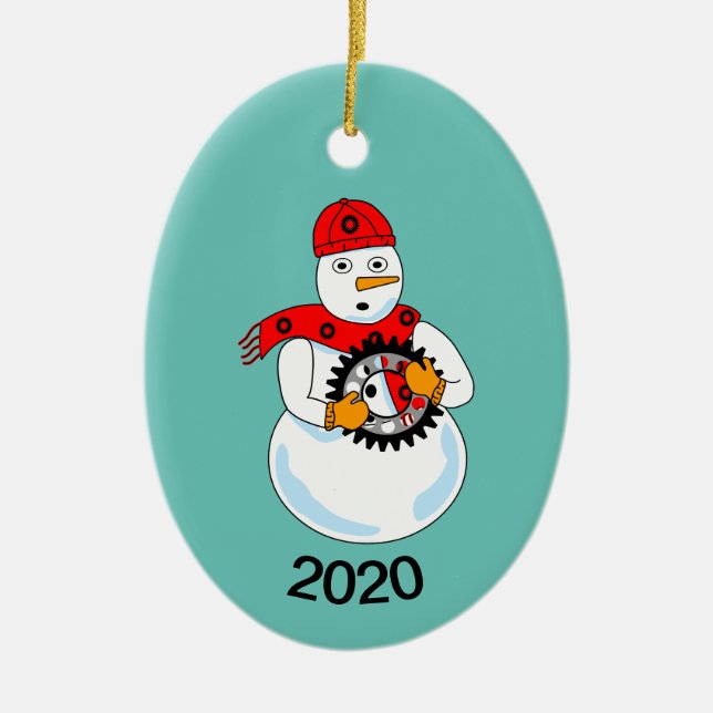 Mechanical Snowman Ceramic Tree Decoration (Front)