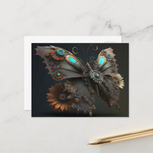 Mechanical Steampunk Flowers Butterfly Postcard