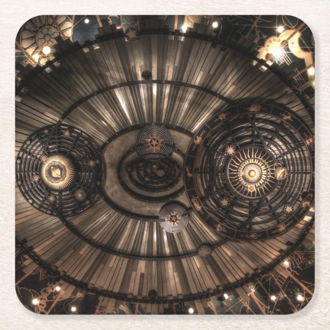 Mechanical Steampunk Zodiac Constellations Square Paper Coaster (Front)