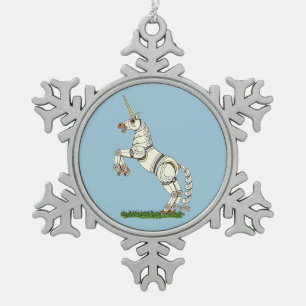 Mechanical Unicorn Snowflake Pewter Christmas Ornament