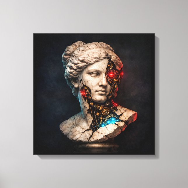 Mechanical Venus: Cyberpunk Statue Art Canvas Print (Front)