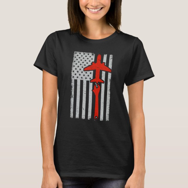 Mechanics American Flag Plane Airplane Mechanic Wr T-Shirt (Front)