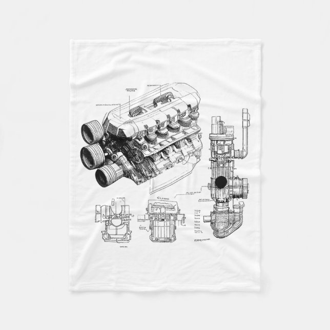 Mechanics Car Enthusiast Men Engine Eces  Fleece Blanket (Front)