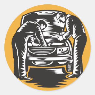 Mechanics Working On A Car Stickers