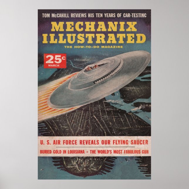 Mechanix Illustrated  Vintage Pulp Magazine  UFO C Poster (Front)
