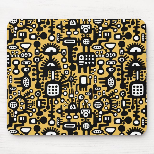 Mechanoid World - Black and White with Amber Mouse Mat (Front)