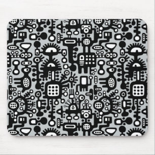 Mechanoid World - Black and White with Grey c6cbcc Mouse Mat