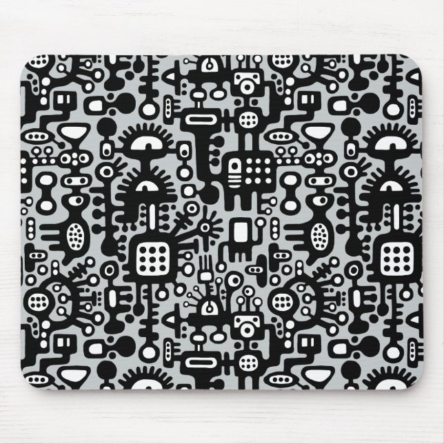 Mechanoid World - Black and White with Grey c6cbcc Mouse Mat (Front)