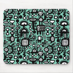 Mechanoid World - Black and White with Light Green Mouse Mat