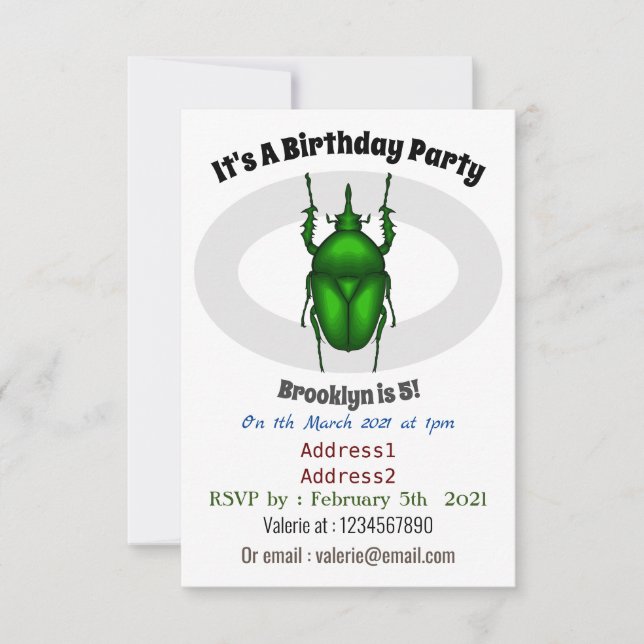 Mecynorhina torquata bug cartoon illustration  invitation (Front)
