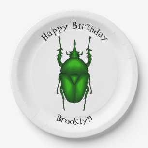 Mecynorhina torquata bug cartoon illustration paper plate