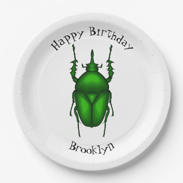 Mecynorhina torquata bug cartoon illustration  paper plate (Front)