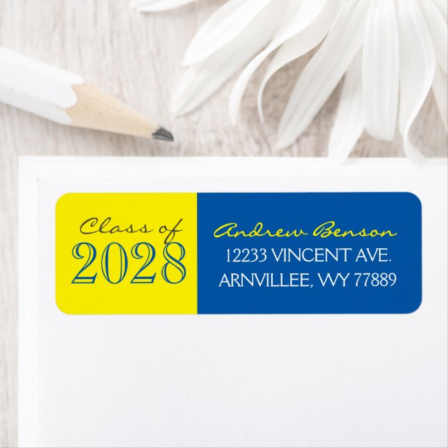 Med Blue & Yellow Graduation Return Address Labels (Insitu)
