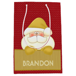 MED: Red and Gold Santa Themed Medium Gift Bag