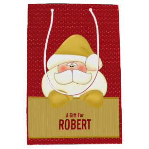 MED: Red and Gold Santa Themed Medium Gift Bag