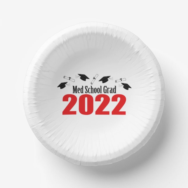 Med School 2022 Graduation Caps & Diplomas (Red) Paper Plate (Front)