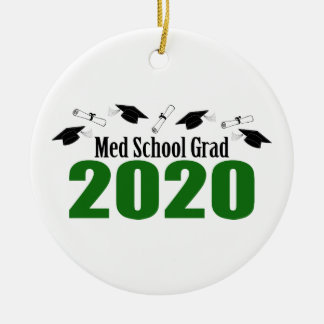 Med School Grad 2020 Caps And Diplomas (Green) Ceramic Tree Decoration