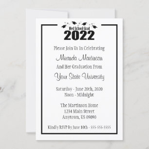 Med School Grad 2022 Graduation Invite (Black Cap)