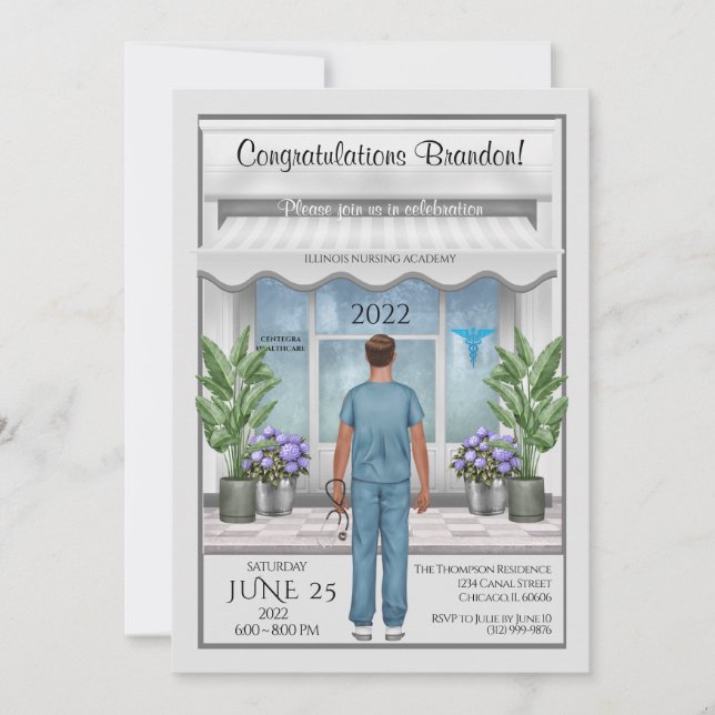 Med School Grad Male Graduation Invitation (Front)