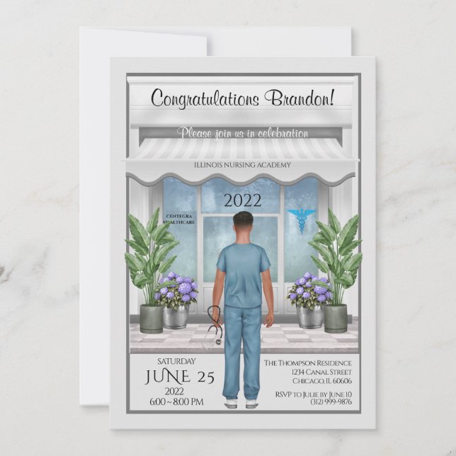 Med School Grad Male Graduation Invitation (Front)