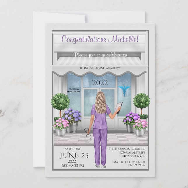 Med School Grad Nurse Grad Female Invitation (Front)