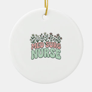 Med Surg Nurse Floral Vintage Vector Design_1 Ceramic Tree Decoration