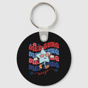 Med Surg Nurse Patriotic American 4th Of July Retr Key Ring