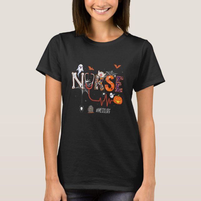Med Surg Nurse Stethoscope Pumpkin Halloween Nursi T-Shirt (Front)