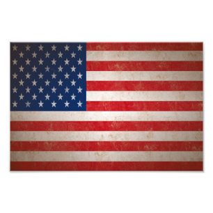 Med Vintage Grunge Style American Flag Photo Print