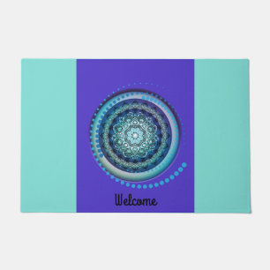 Medallion Aqua blue purple Welcome Mat