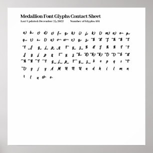 Medallion Font Glyphs Contact Sheet Poster