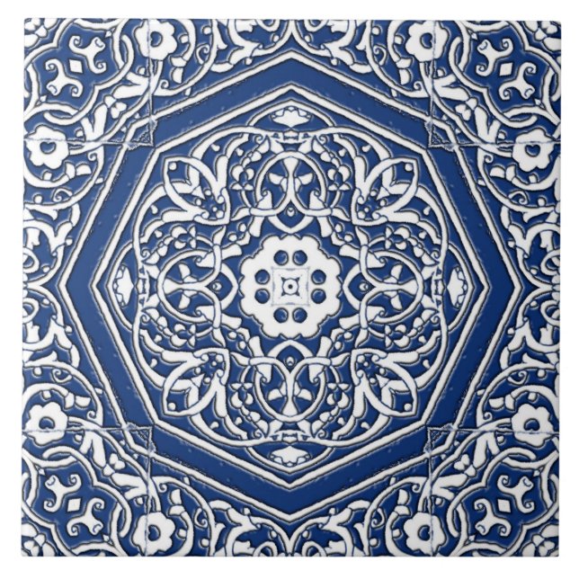 Medallion in Persian Tile Pattern - Blue and White (Front)