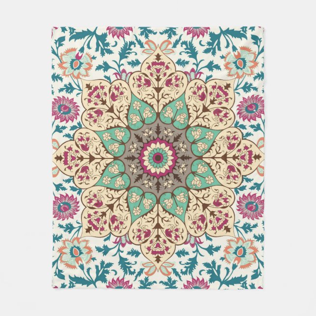 Medallion Melange: Multicolor Turkish Style Fleece Blanket (Front)