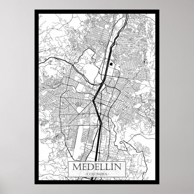 Medellín Colombia Map Poster (Front)
