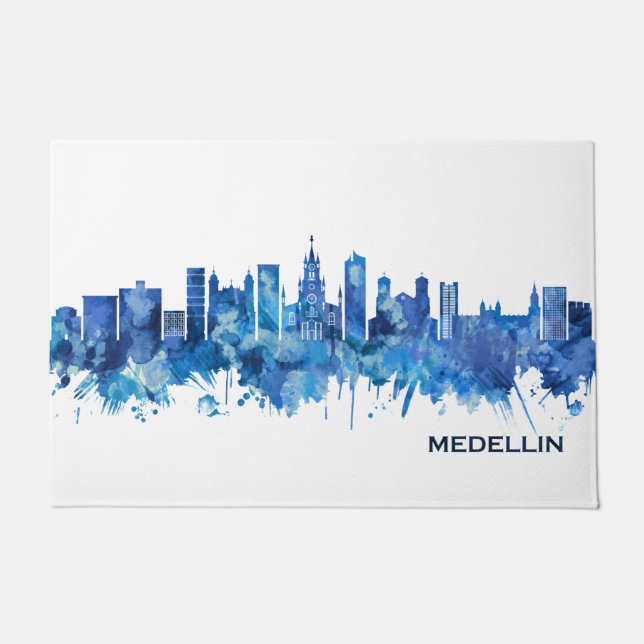 Medellin Colombia Skyline Blue Doormat (Front)
