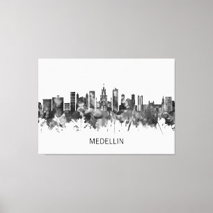 Medellin Colombia Skyline BW Canvas Print