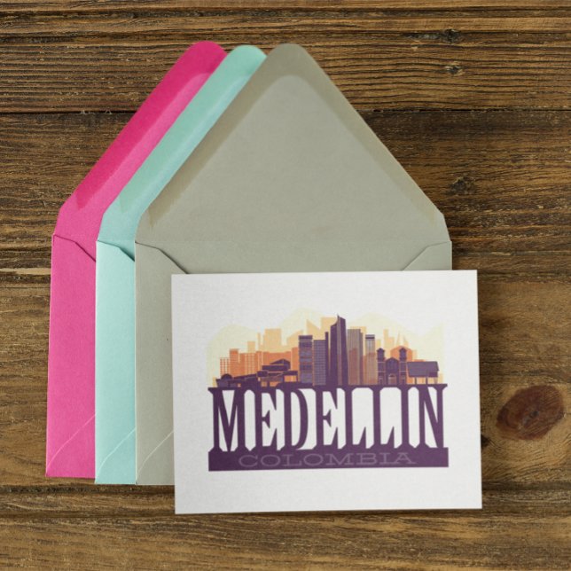 Medellin Colombia Skyline City Souvenir Postcard (Medellin Colombia Vintage Cityscape Travel postcard)