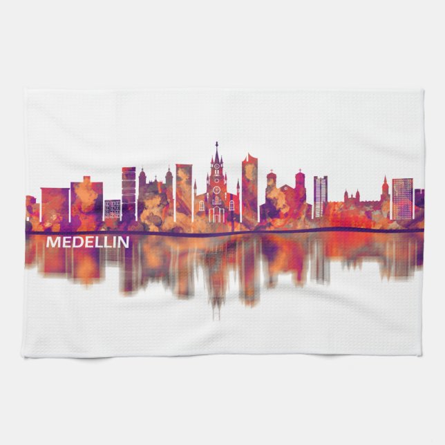 Medellin Colombia Skyline Tea Towel (Horizontal)