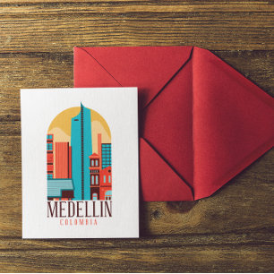 Medellin Colombia Vintage Cityscape   Postcard