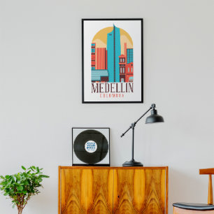 Medellin Colombia Vintage Cityscape  Poster