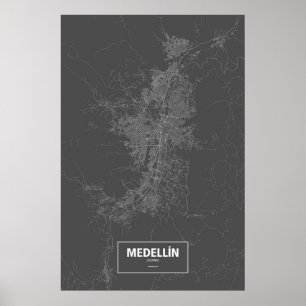 Medellín, Colombia (white on black) Poster