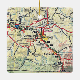 Medford OR Map Ceramic Ornament