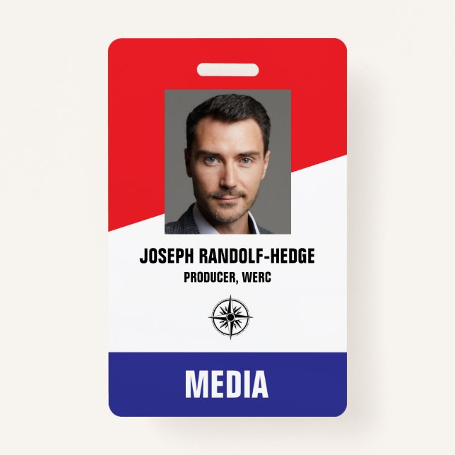 MEDIA PASS - Photo I.D. Red/Blue Badge ID Badge (Front)