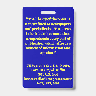 Media, Press badge ID Badge