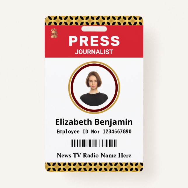 Media Press Pass Journalist Photo ID Card Custom ID Badge (Front)