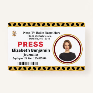 Media Press Pass Logo ID Card Personalise ID Badge