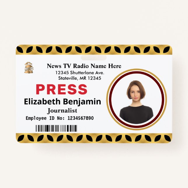 Media Press Pass Logo ID Card Personalise ID Badge (Front)