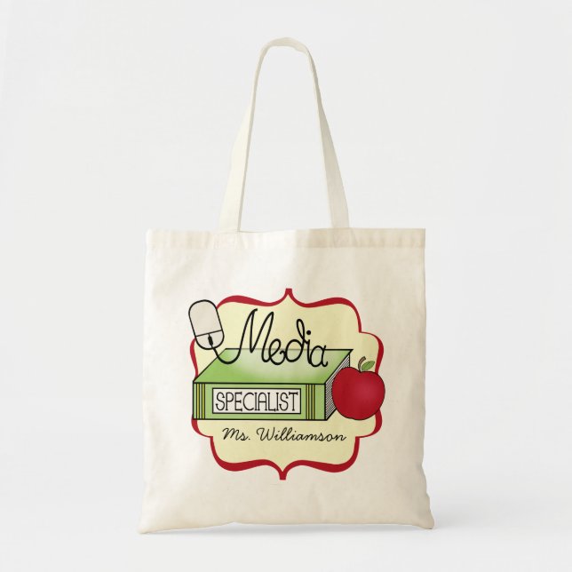 Media Specialist Tote - Apple, Book, and Mouse Bag (Front)
