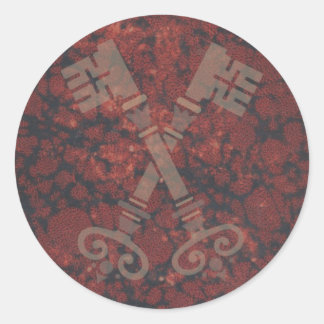 Mediaeval 21st keys against dark red marble classic round sticker